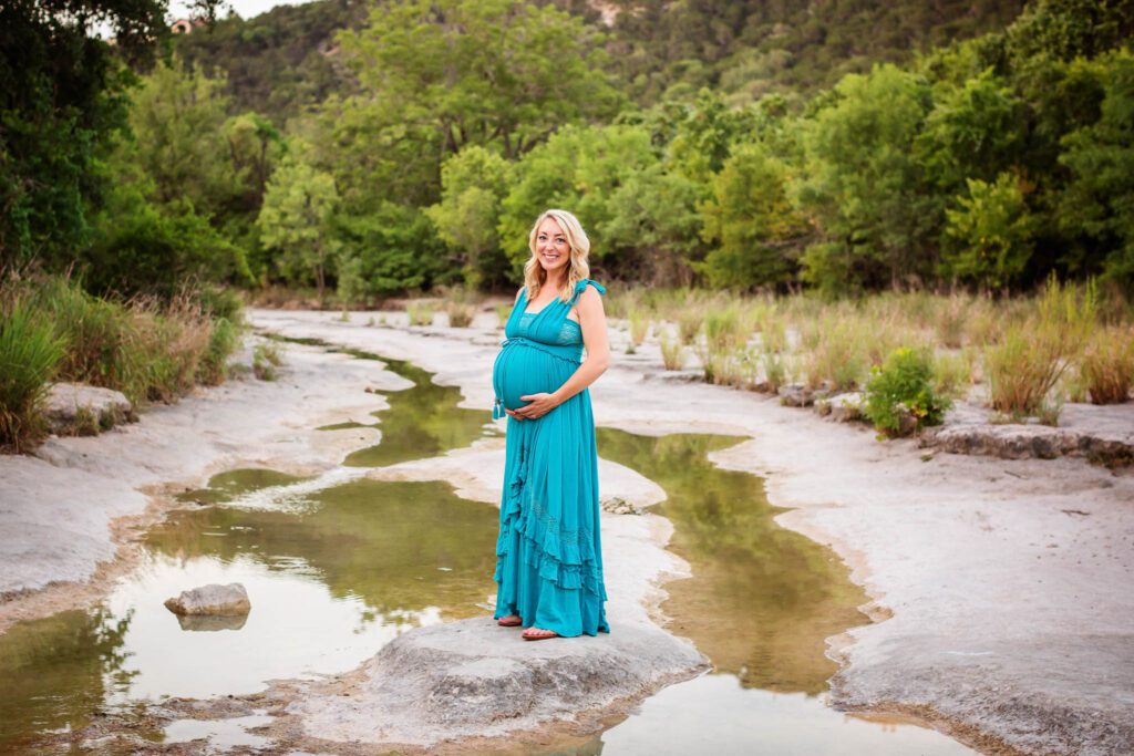 Austin Maternity Session wearing Free People Maxi Dress at Bull Creek Park-15