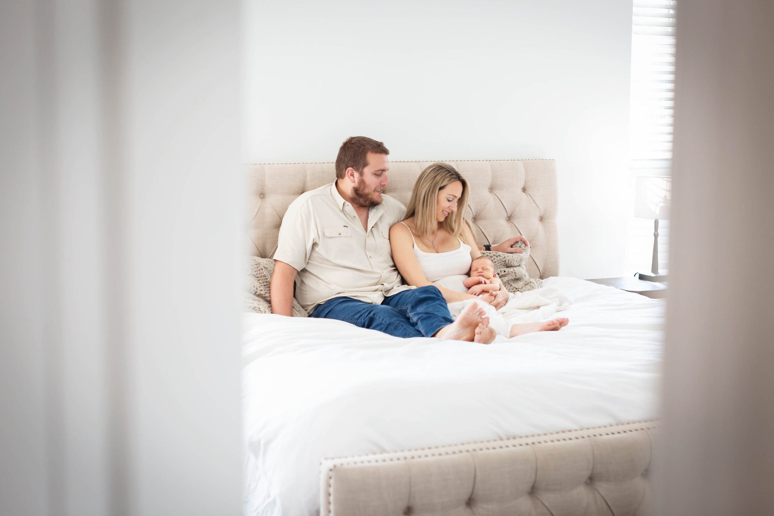 wearing neutrals for an at home newborn session