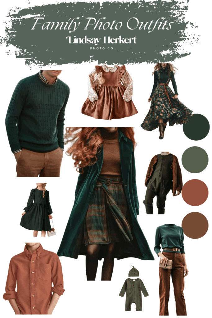 Fall Family Photo Outfit Ideas in Austin - Forest Green and Tawny
